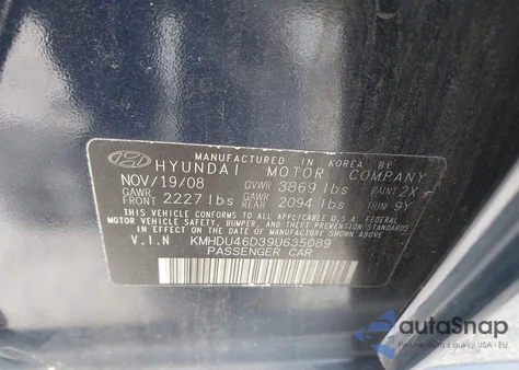 2009 Hyundai Elantra Gls from USA, damaged, VIN KMHDU46D39U635089